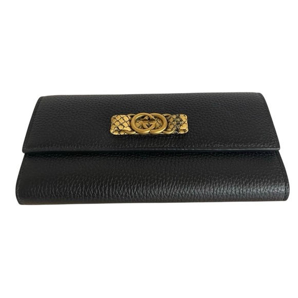 Gucci Handbags - Rare Gucci Yellow Python & Black Pebbled Calfskin Leather Continental Wallet